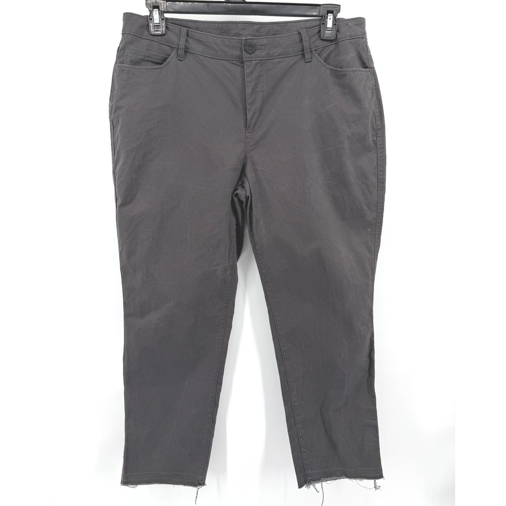Eddie Bauer Crop Pants Gray Raw Hem Stretch Cotton Outdoor Straight Leg Women 12